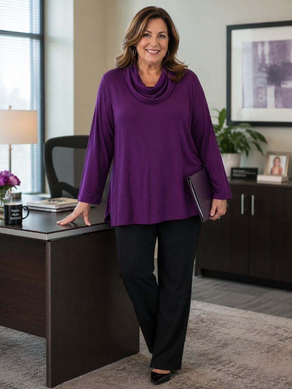 KAREN SCOTT SPORT Sweater Tunic Cowl Neck Purple XXL